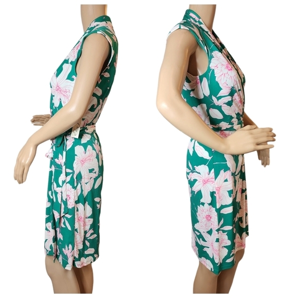 NWT Eliza J. Green/Pink floral stretch faux wrap dress.  Women's size 2. - Picture 5 of 16
